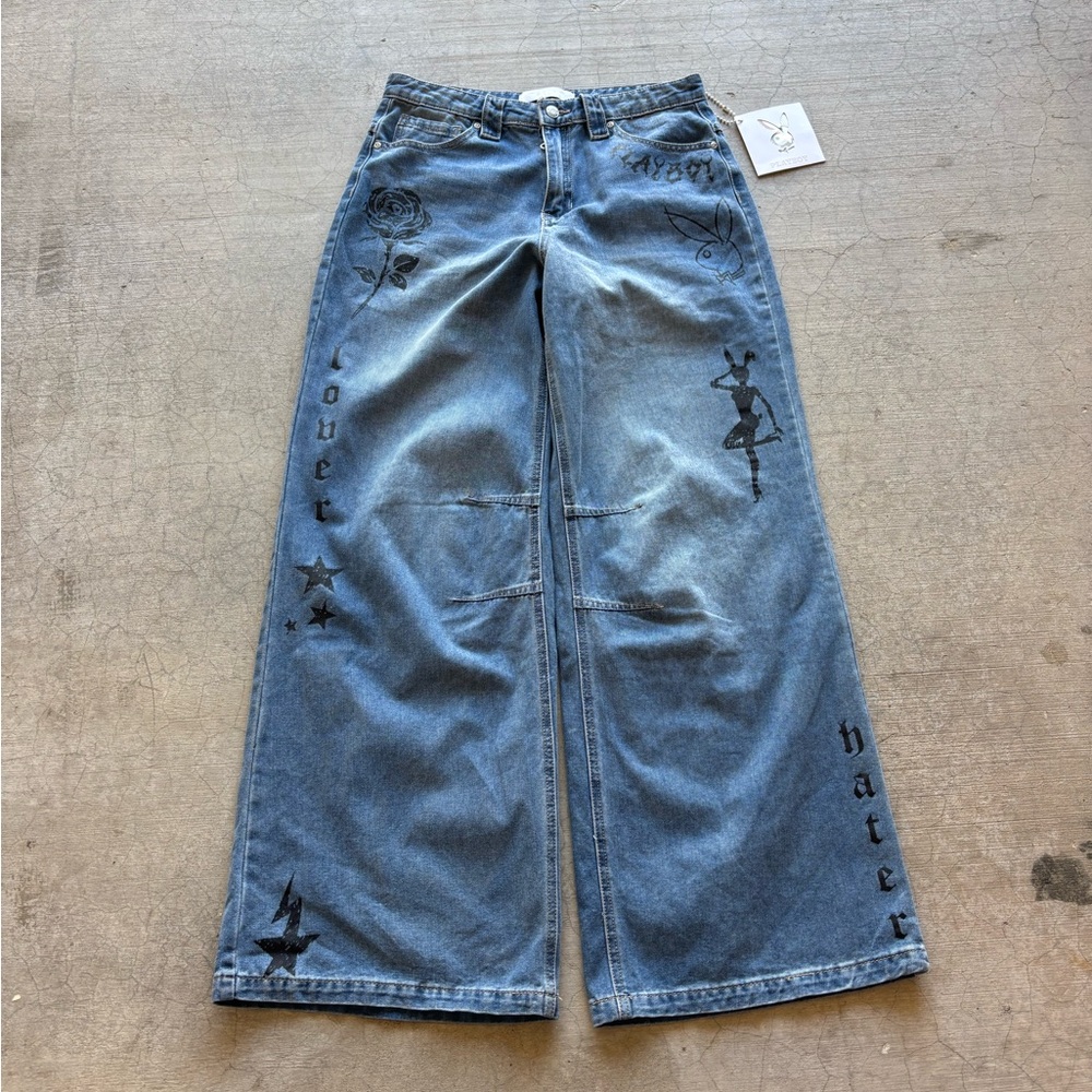 PLAYBOY Blue Flare Wide Leg Jeans